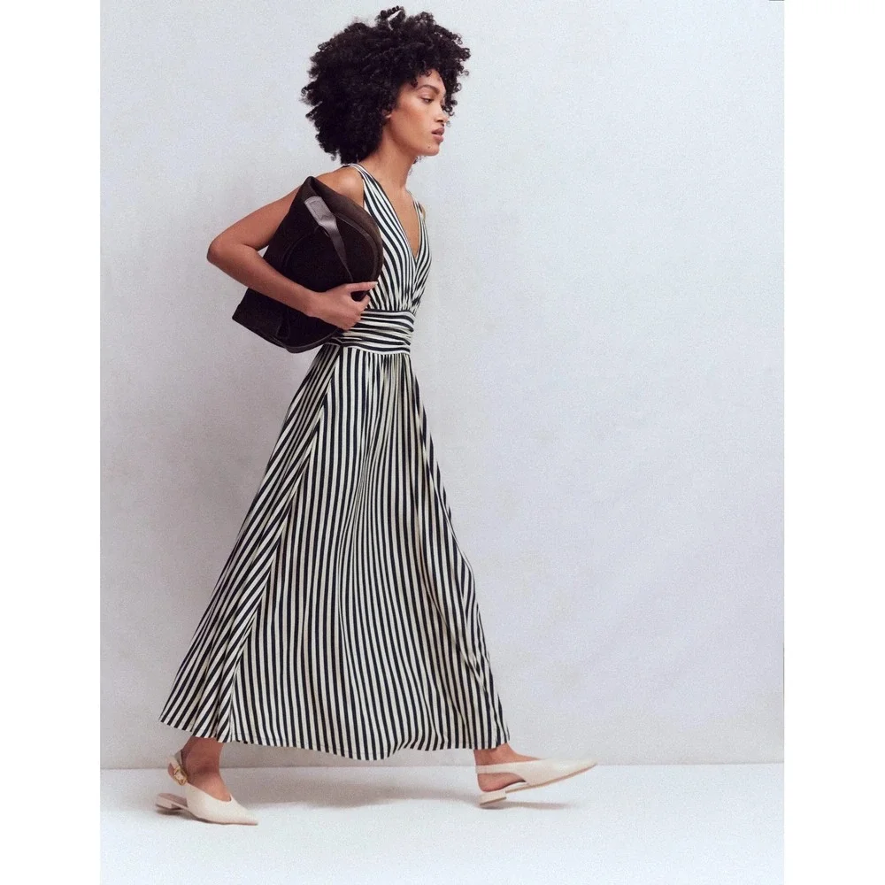 NWoT Boden Women's 20-22R Black White Stripe Elodie Jersey Maxi Dress